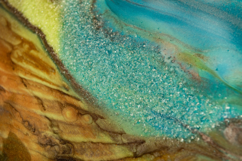 Nahaufnahme von Kunstwerk in türkis und braun