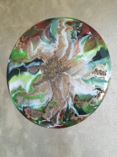Rundes Bild in grün, braun, gold und weiß